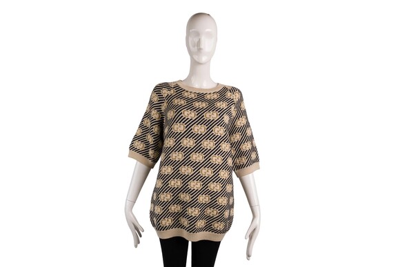 Gucci Sweaters - Gucci Cream Black Gold GG Stripe Short Sleeve Sweater Wool Knit Size S